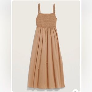 Fit & Flare Sleeveless Cotton-Poplin Smocked-Bodice Midi Dress